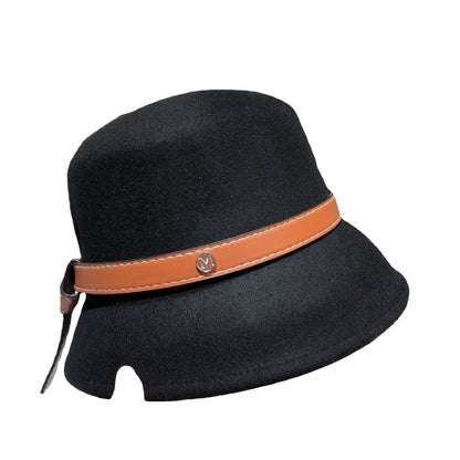 Adjustable Black Leather Belt Bucket hat