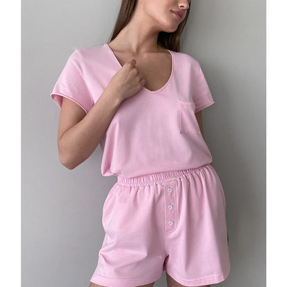 Marshmellow Pink Casual V-neck Shorts Pajama Set