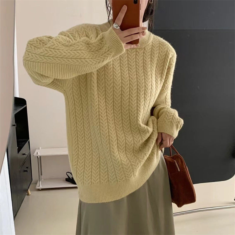 Pastel Long Sleeve Loose Fit Women's High-end Knitwear