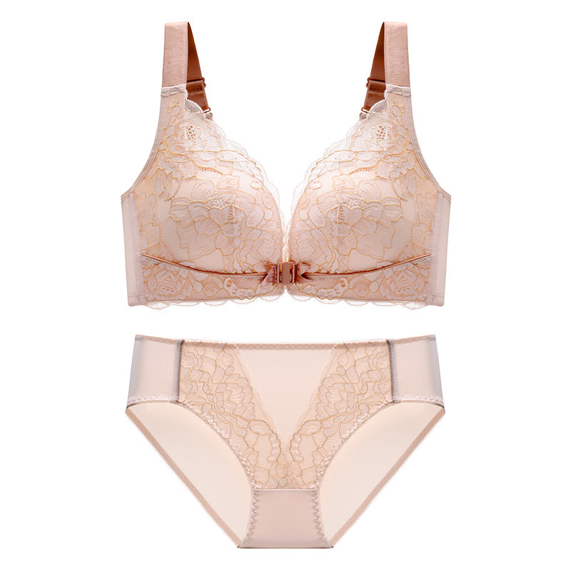 Front Close Bow Detail Scallop Mesh Bra and Underwear Set