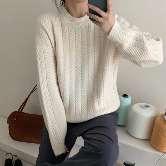 Pastel Long Sleeve Loose Fit Women's High-end Knitwear