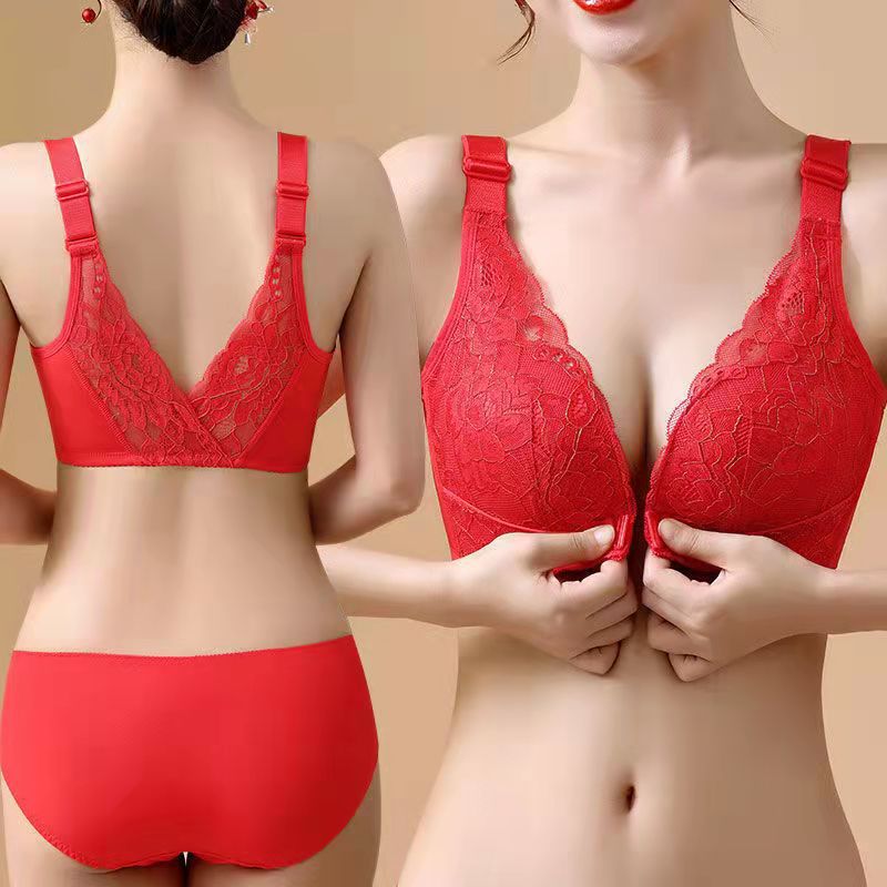 Front Close Bow Detail Scallop Mesh Bra and Underwear Set