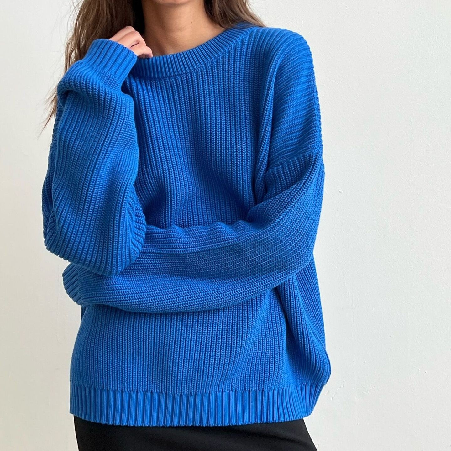 Round Neck Loose Solid Color Sweater