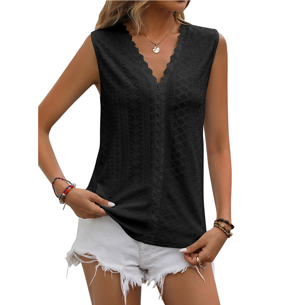 V-Neck Sleeveless Hollow Out Tank