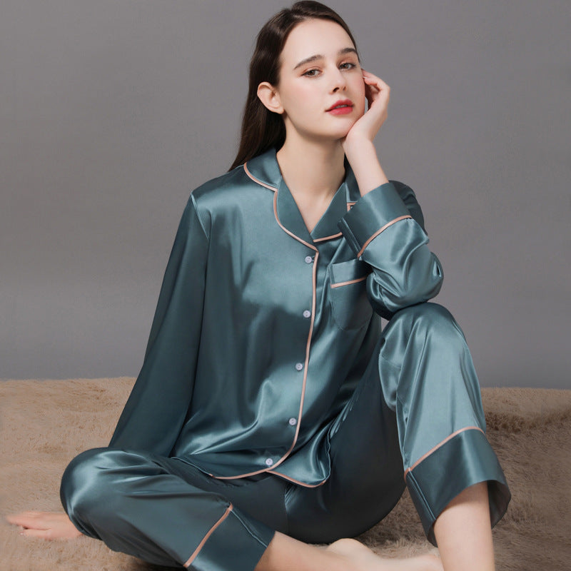 Luxury Long Sleeve Button Up Silk Couple Pajama