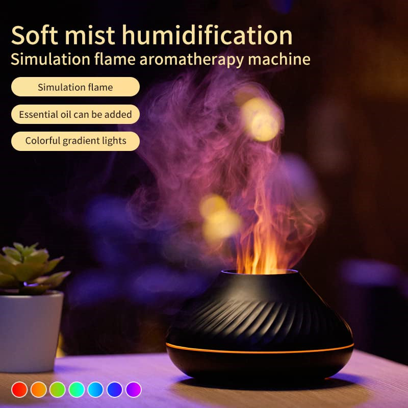 Volcanic Flame Aroma Diffuser Essential Oil Lamp 130ml USB Portable Air Humidifier With Color Night Light Mist Maker Fogger LED Light