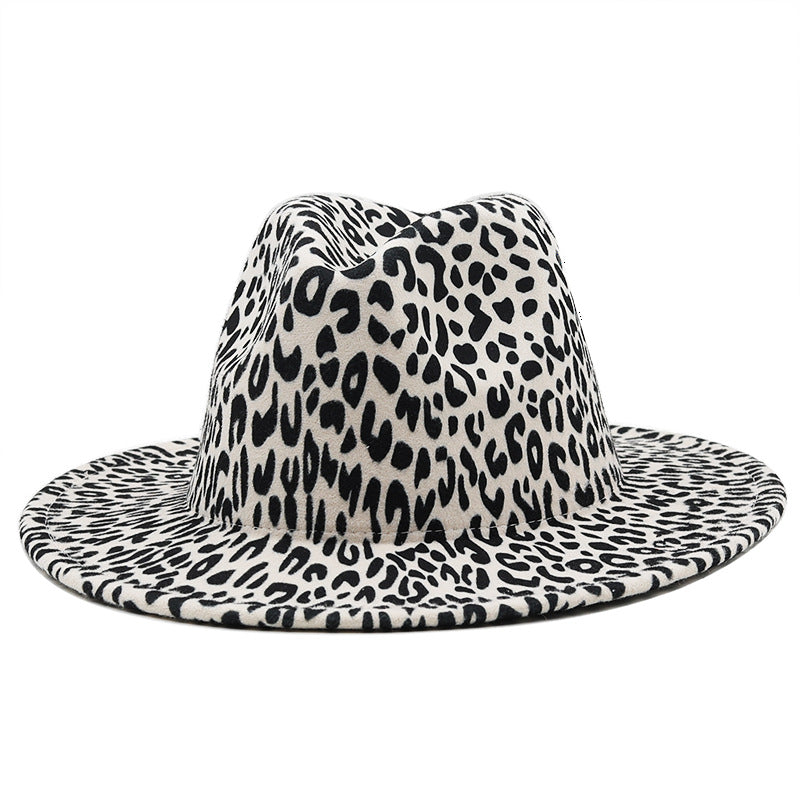 Milky White Leopard Print Woolen Fedora