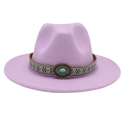 Ethnic Style Turquoise Gem Detail Cotton Fedora