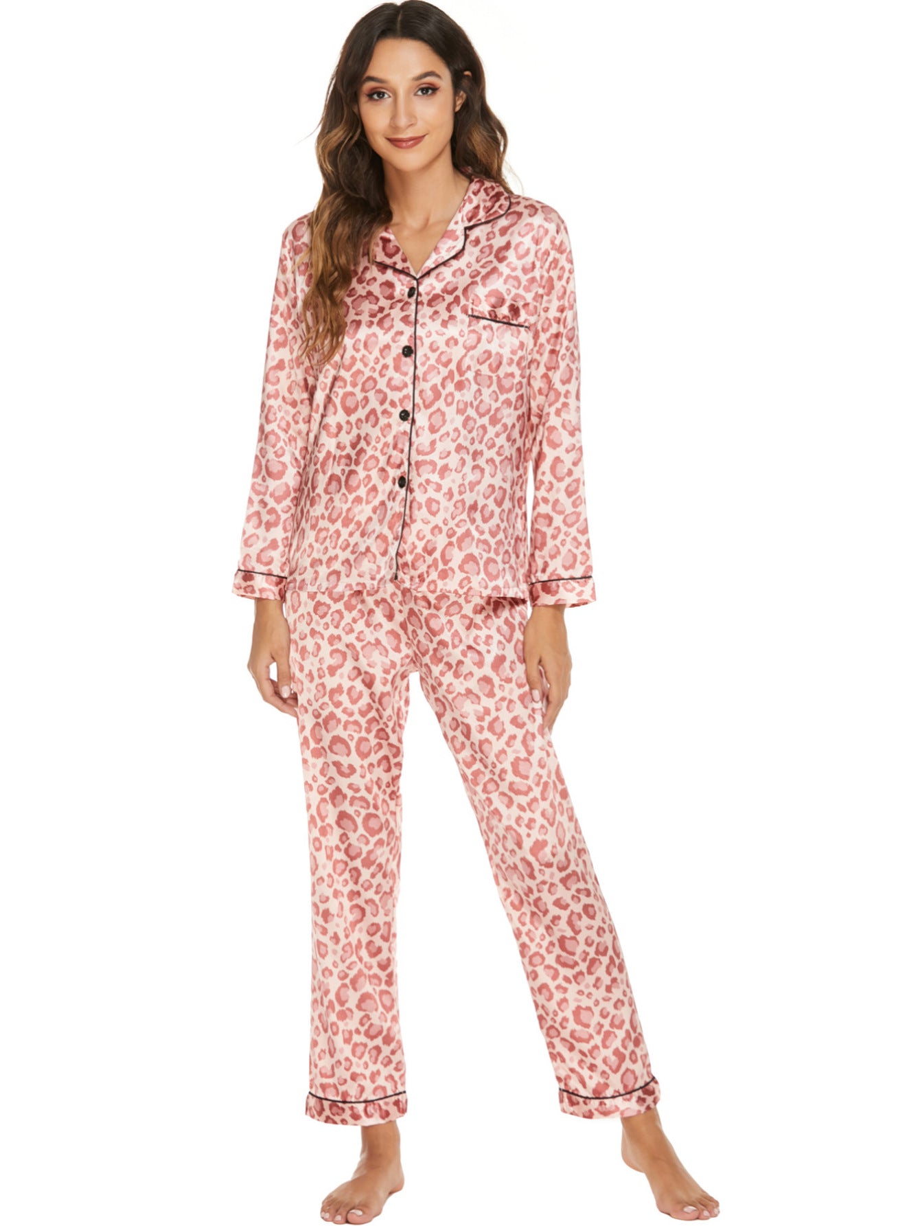 Print Pajama Set Long Sleeve Tops And Pants Loungewear Sleepwear