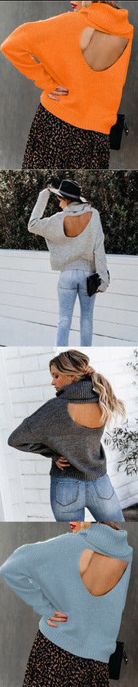 Hollow Back Turtleneck  Sweater