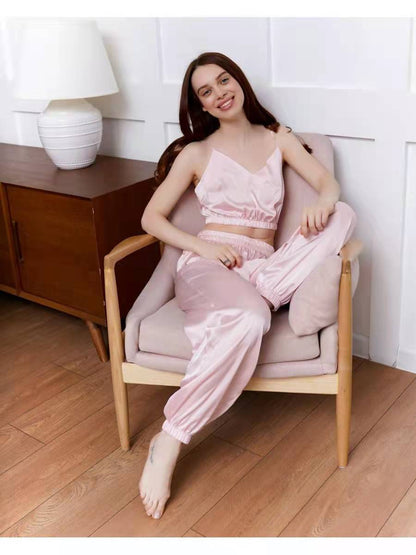 Strappy Crop and Long Leg Elastic Hem Pajama Set