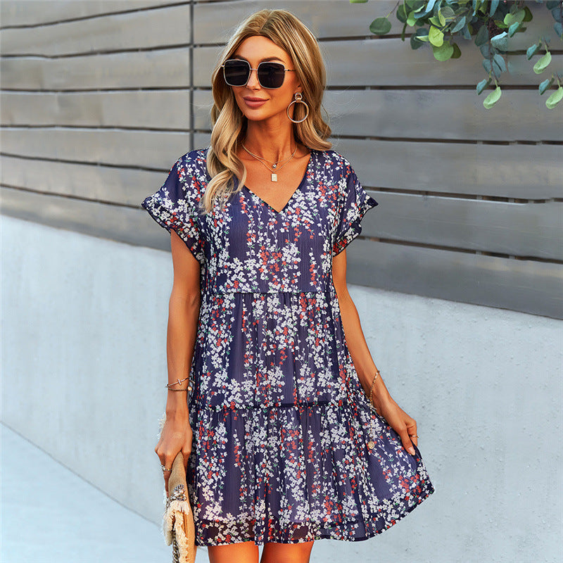 Ruffle Loose Short Dress Summer Chiffon Dress