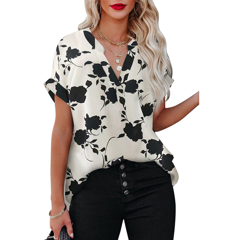 Summer Women's Clothing New Floral Print Short Sleeve Shirt For Women