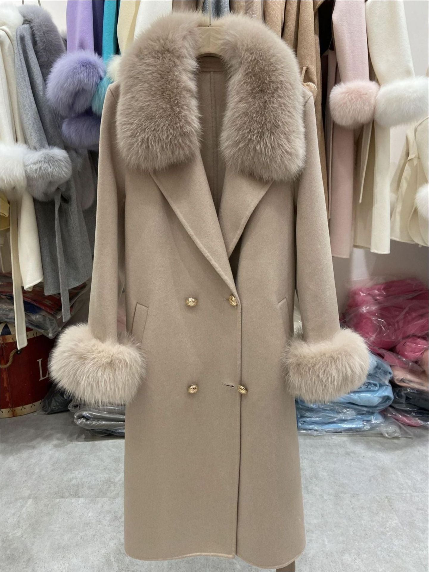 Fox Fur Collar Wool Coat