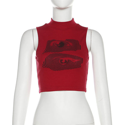 Sleeveless Graphic Eye Printed Crop Tank