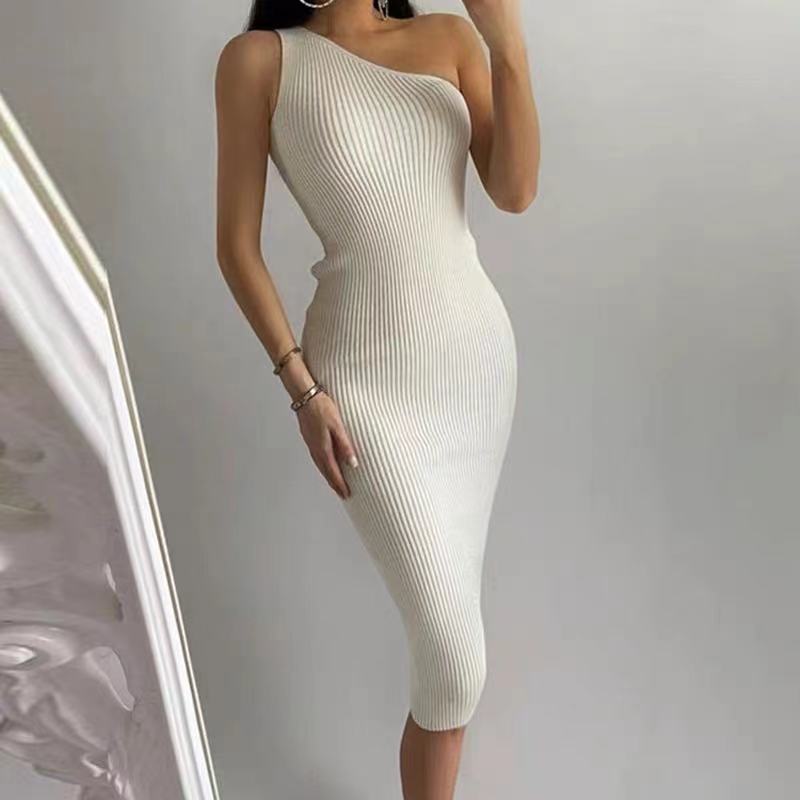 One Shoulder Sleeveless Knitted Bodycon