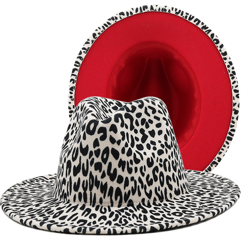 Milky White Leopard Print Woolen Fedora