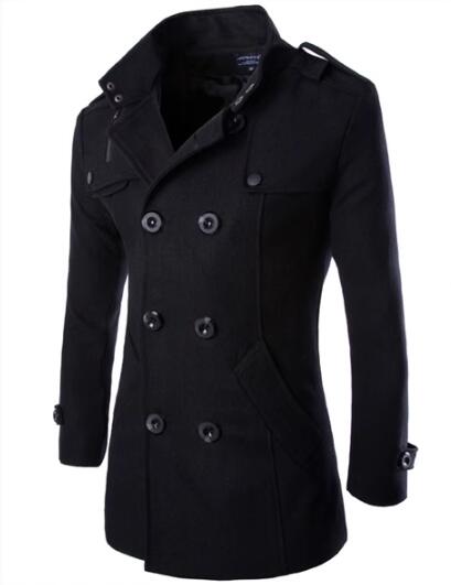 Slim-fit Double-breasted Mid-length Woolen Coat