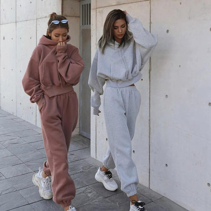 Plush Elastic Cuff Long Sleeve Hoodie Suit