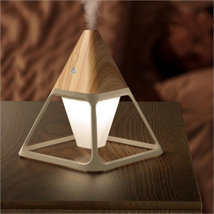 USB Wood Grain Volcanic Pyramid Humidifier