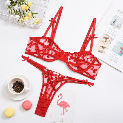 Red Lace Sexy Underwear Underwear Set Exotic Clothing Embroidered Underwear Women's Set