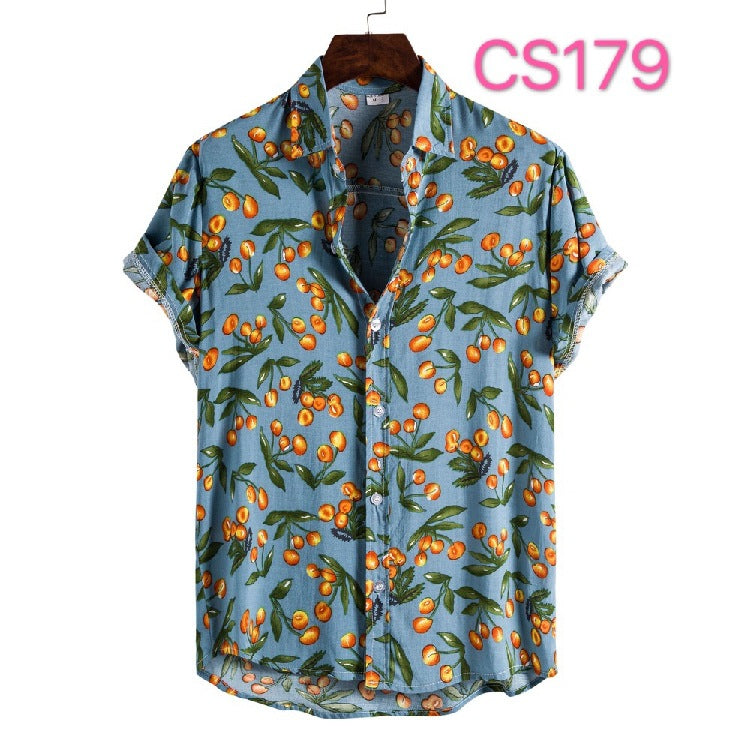 Resort Style High-quality Silk Cotton Short-sleeved Lapel Flower Shirt