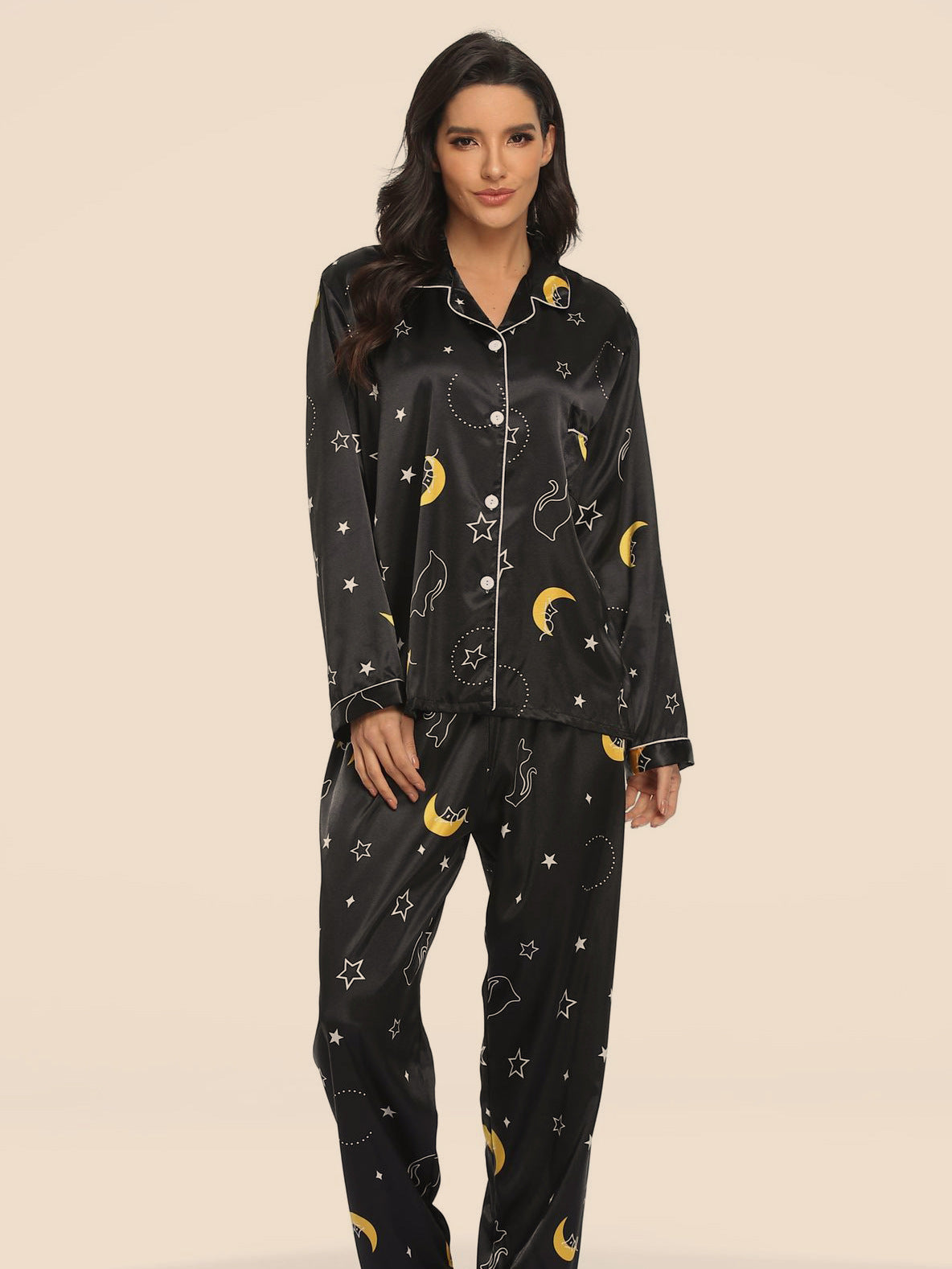 Print Pajama Set Long Sleeve Tops And Pants Loungewear Sleepwear