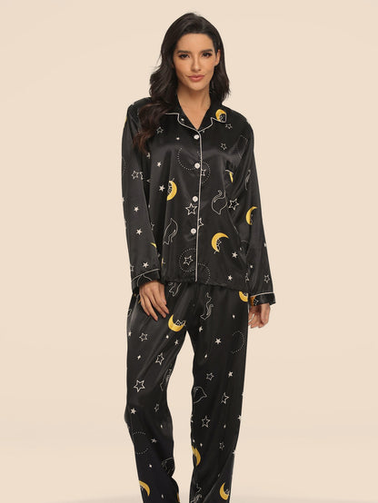 Print Pajama Set Long Sleeve Tops And Pants Loungewear Sleepwear