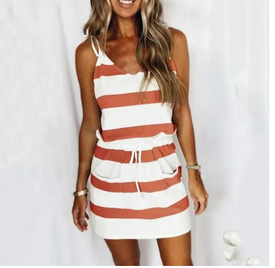 Loose Sleeveless Drawstring  Summer Dress