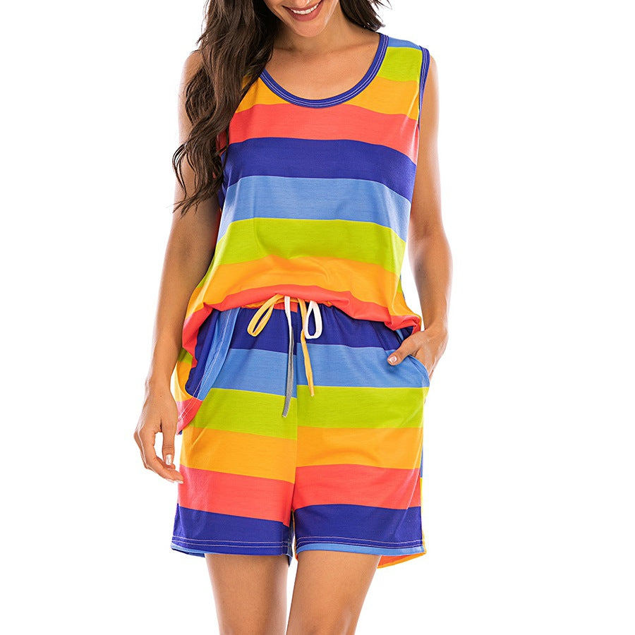 Rainbow Stripes Drawstring Tank and Short Set