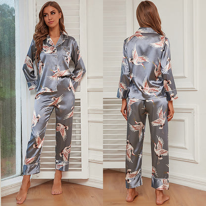 Silk Ice Silk Pajamas Ladies Long Sleeve