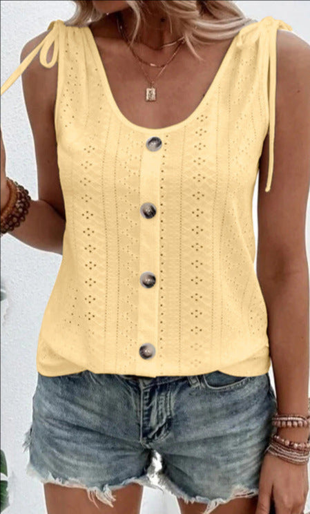 Casual Solid Color U-neck with Bow Tie Vest