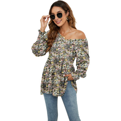 Floral Print Casual V-Neck Long Sleeve Blouse