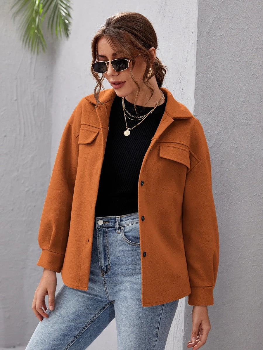 Loose Lapel Button Up Woolen Coat