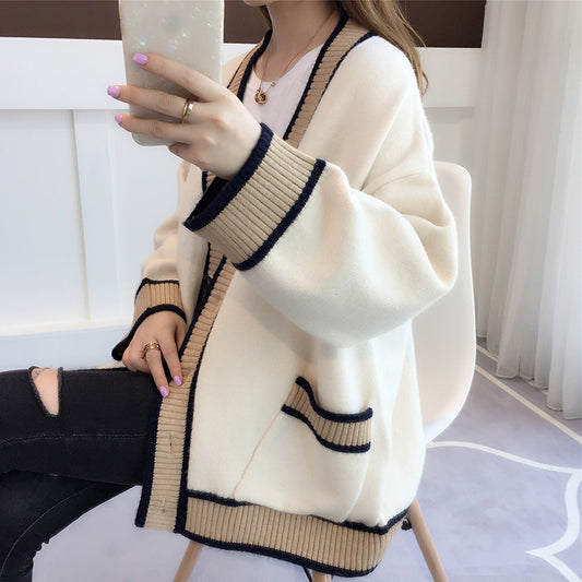 Loose Tri-Tone Knitted Oversize Cardigan