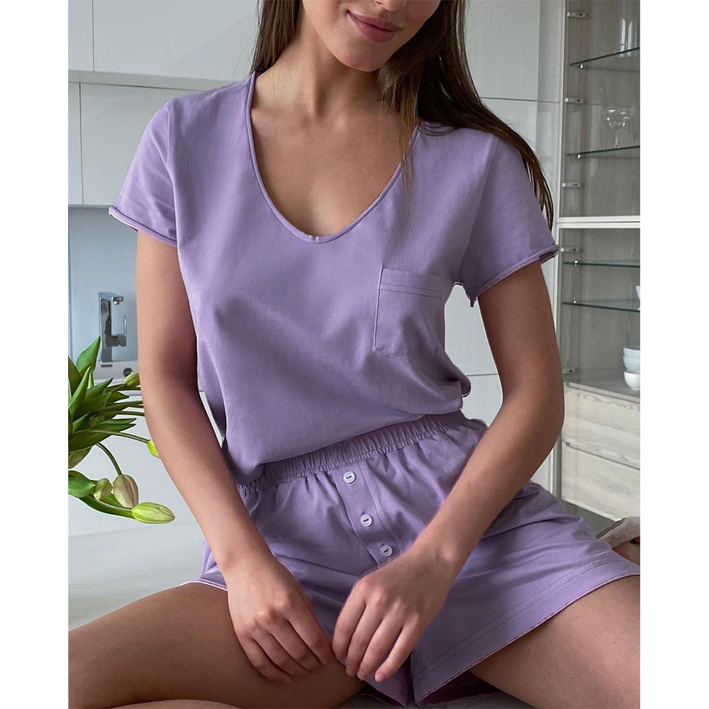 Marshmellow Pink Casual V-neck Shorts Pajama Set