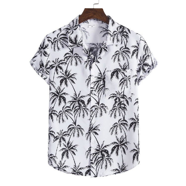 Resort Style High-quality Silk Cotton Short-sleeved Lapel Flower Shirt