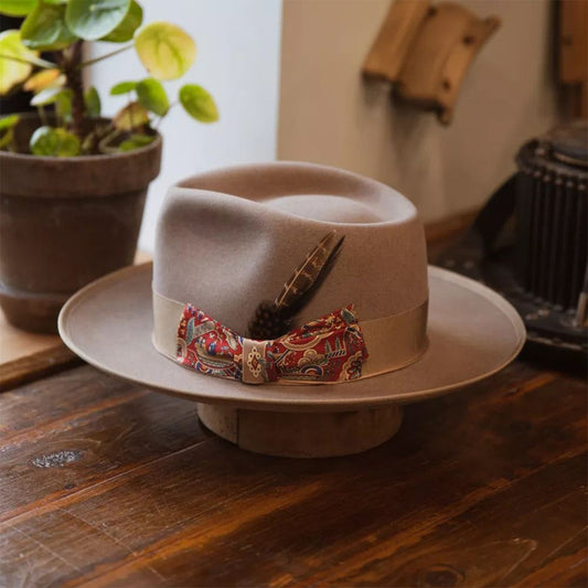 Feathered Bow Detail Pencil Brim Wool Fedora