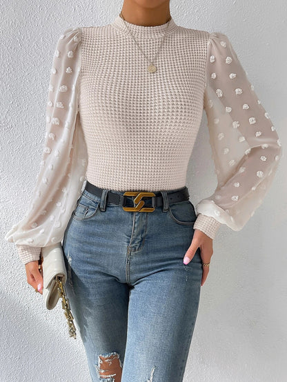 Round Neck Stitching Loose Long Sleeve Knitwear Top