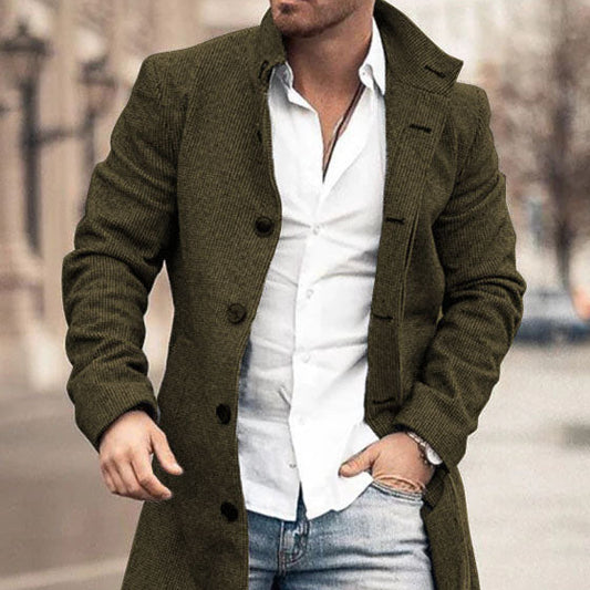 Wool Stand Collar Medium Long Pocket Casual Coat