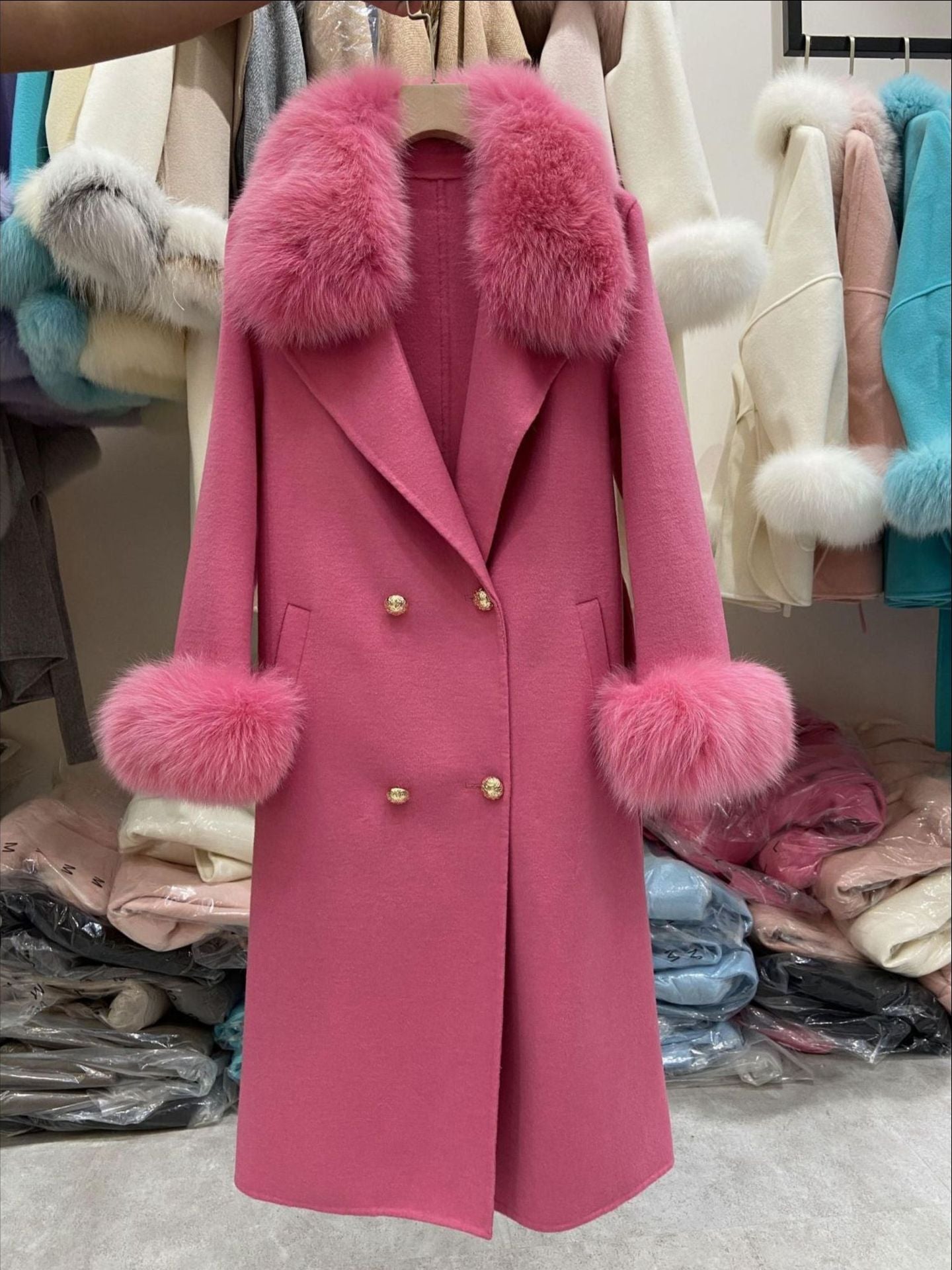 Fox Fur Collar Wool Coat