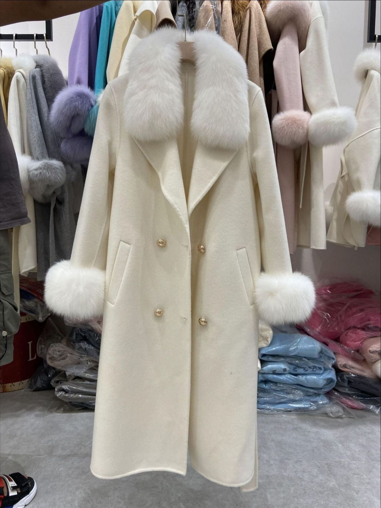 Fox Fur Collar Wool Coat