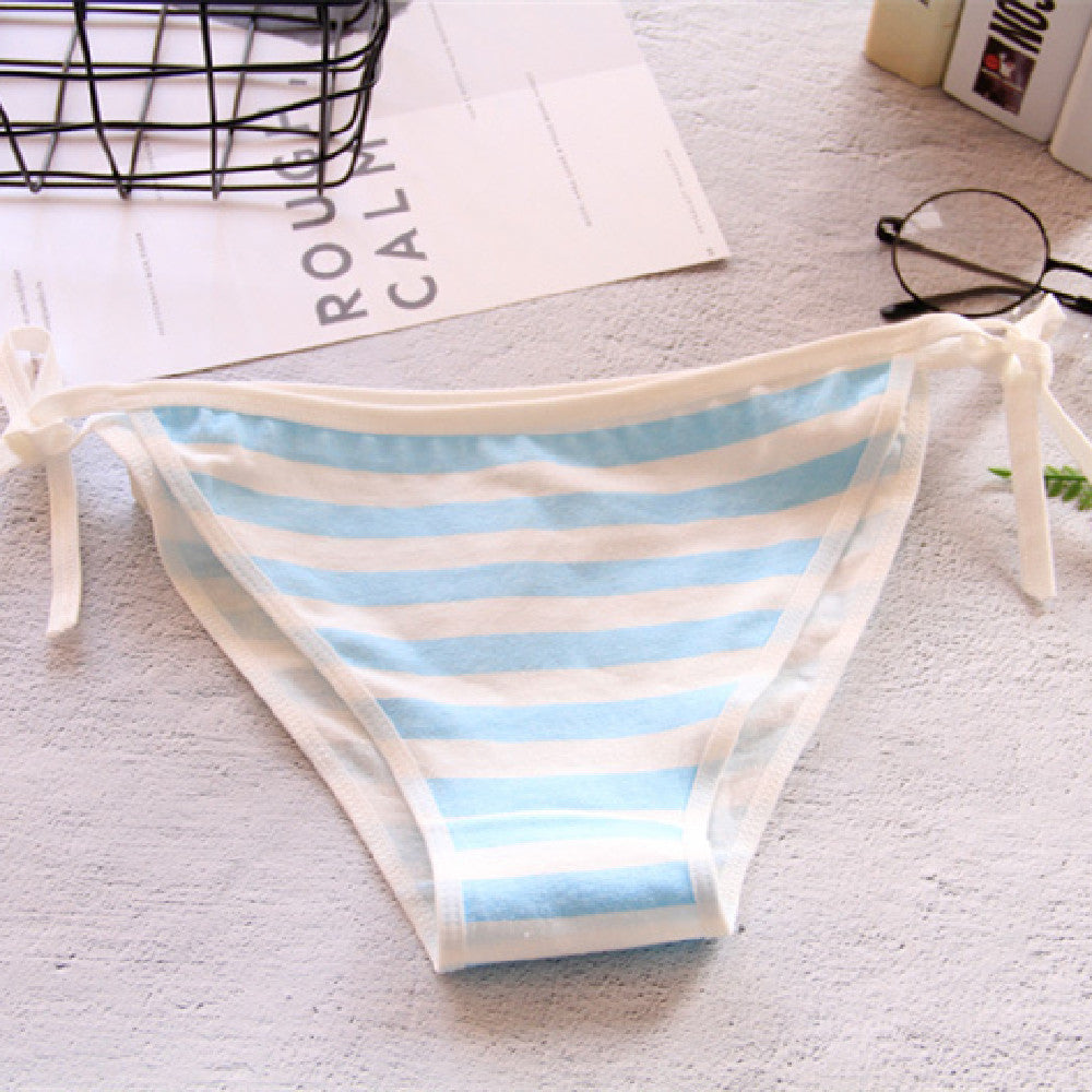 Pink Stripe Pattern Cotton Bow Detail Underwear