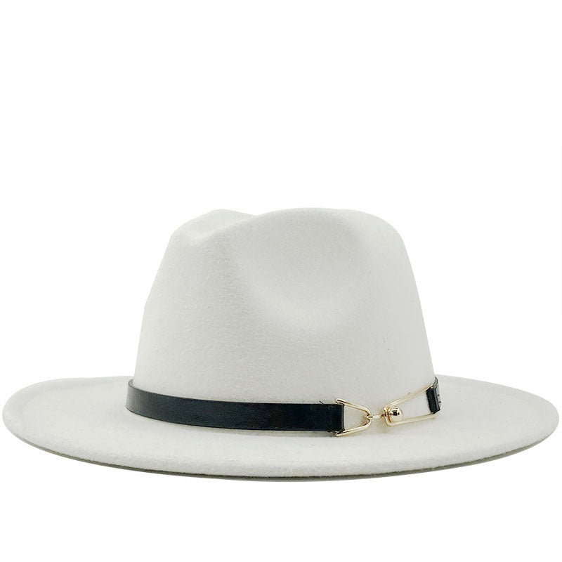 Cashmere Gold Link Buckle Detail Detail Flat Brim Fedora