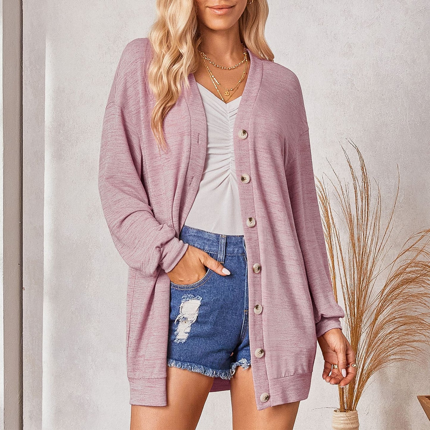 Thin Mid Length Button Up Cardigan Knitwear