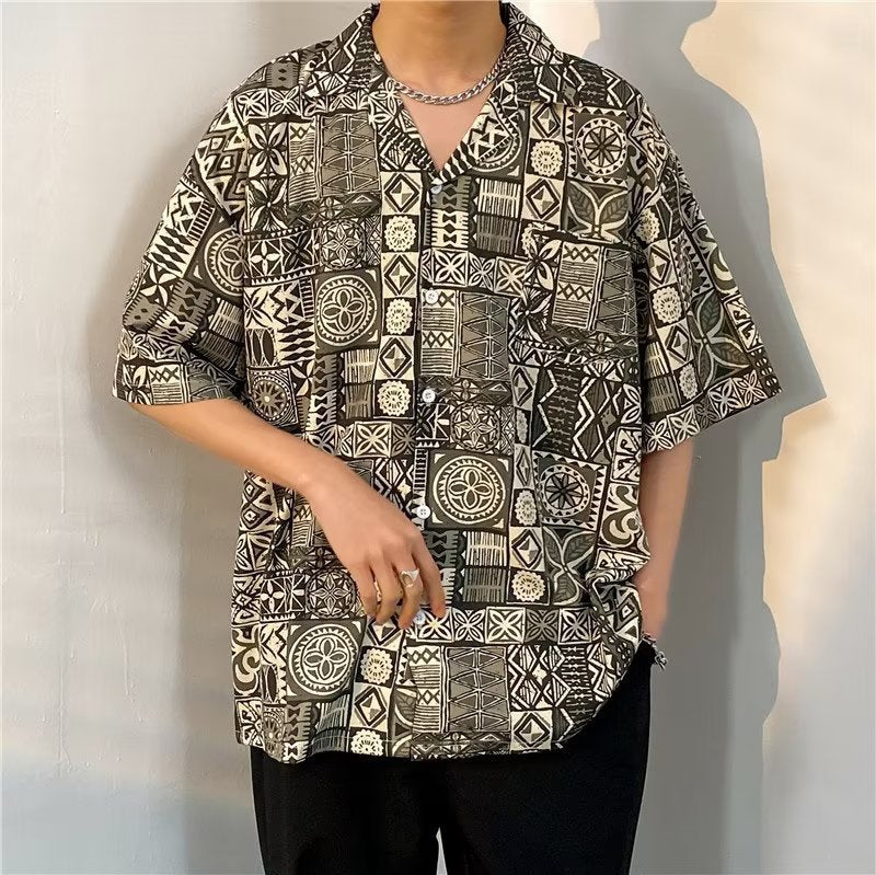 Men's Casual Short Sleeve Loose Shirt Stretch Fabric