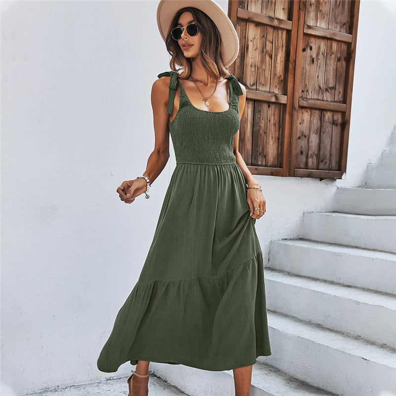 Earth Tone Splicing Strap Midaxi Dress