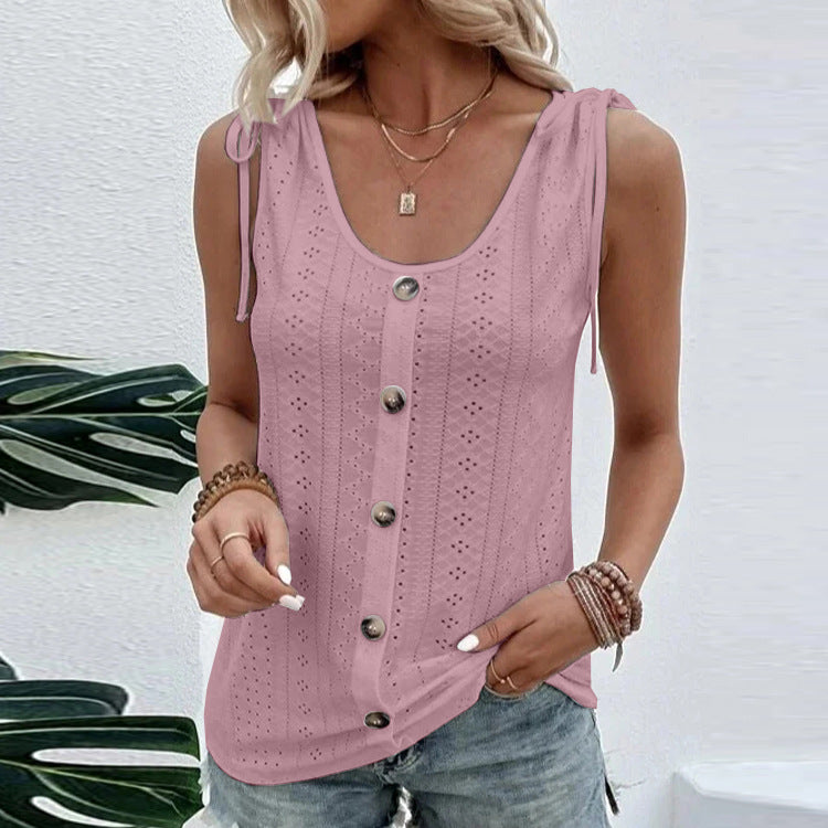 Casual Solid Color U-neck with Bow Tie Vest