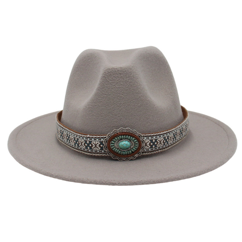 Ethnic Style Turquoise Gem Detail Cotton Fedora