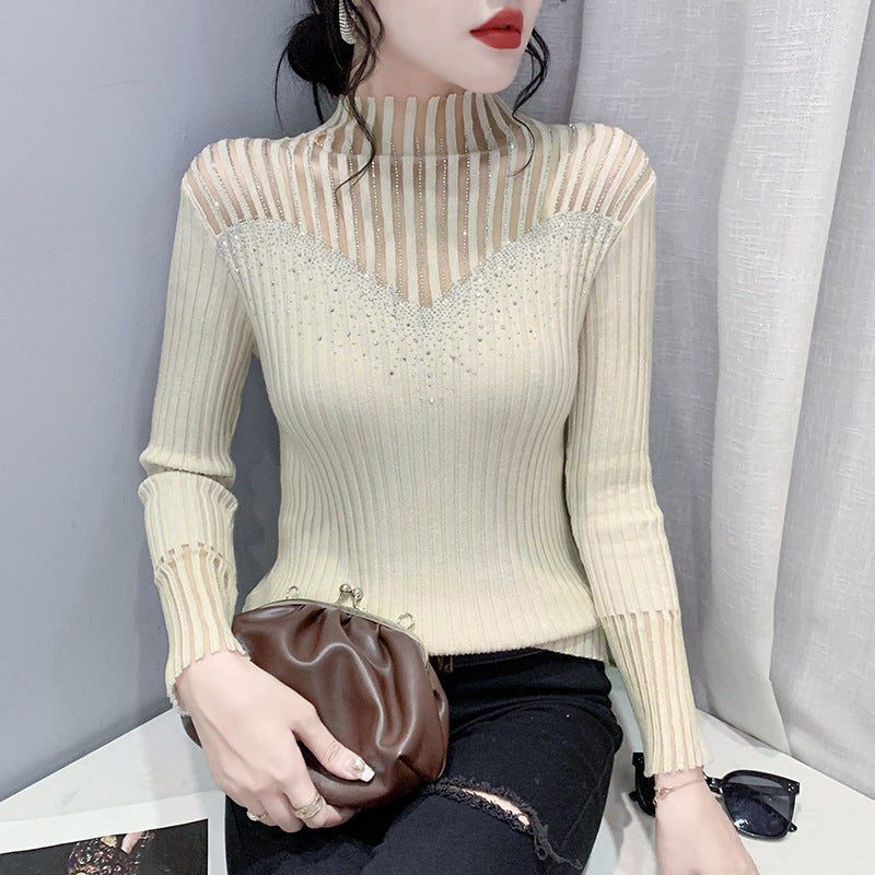 Diamond Mesh Mock Neck